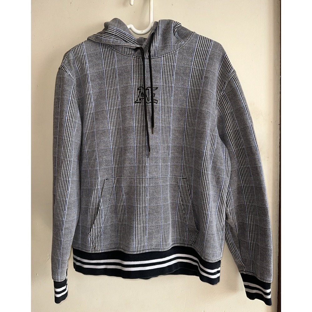American Eagle AEO Mens Hoodie Size Medium‎ Blue & Gray Plaid Sweatshirt